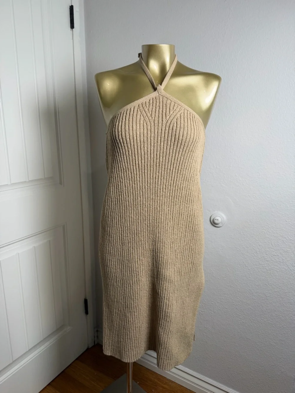 cult gaia | Dresses | Cult Gaia Tan Ribbed Halter Knit Dress Xs | Poshmark